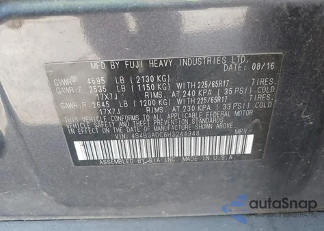 2017 Subaru Outback 2.5I Premium from USA, damaged, VIN 4S4BSADC6H3244948